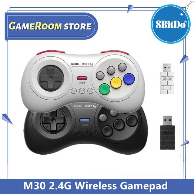 8BitDo M30 2,4G Wireless Gamepad Retro Controller für Sega Genesis Mini und Mega Drive Mini in Schwarz und Weiß - Bild 1