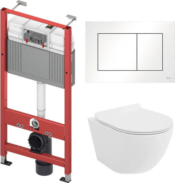 Tece Bad Land WC Set mit Vorwandelement Tecebase, ROLO Wand-WC aus Keramik in Weiß, Soft-Close-Funktion und rechteckiger Spültaste in Weiß, B/T/H: 370 x 320 x 320 cm - Bild 1