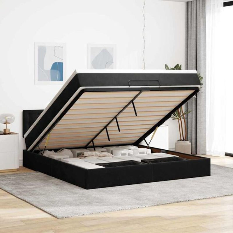 Vidaxl Ottoman Polsterbett mit Matratze und LED in Schwarz aus Samt, B/T: 160 x 200 cm - Bild 1