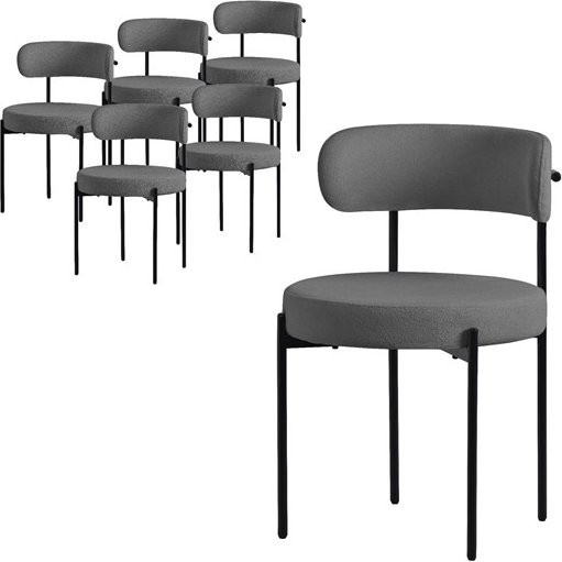 ML-Design Esszimmerstuhl 6er Set aus Teddystoff in Grau mit Rückenlehne und Stahlgestell - Bild 1