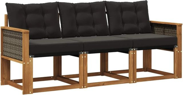 vidaXL Outdoor-Sofagarnitur aus Akazienholz mit Textilene und Kissen, Schwarz und Natur - Bild 1
