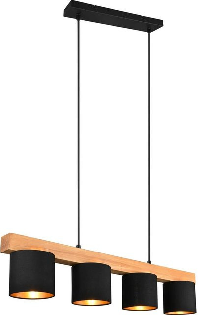 Reality Pendelleuchte Cameron 4-flammig schwarz Holz Metall B: 75 cm, H: 150 cm, T: 12 cm, E14 - Bild 1