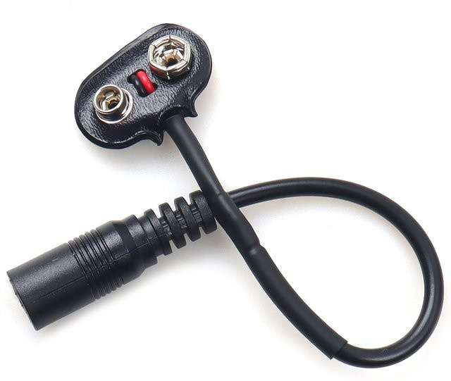 LANO 9V Batterieclip mit DC 5,5 x 2,1 mm Buchse und T-Typ Schnappverschluss Stromkabel in Schwarz - Bild 1