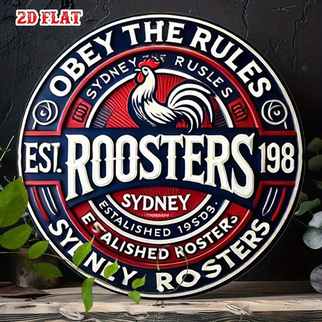 Potdemiel Sydney Roosters Rugby Team Rundes Aluminiumschild in Rot mit Hahn-Maskottchen, Durchmesser: 20 cm - Bild 1