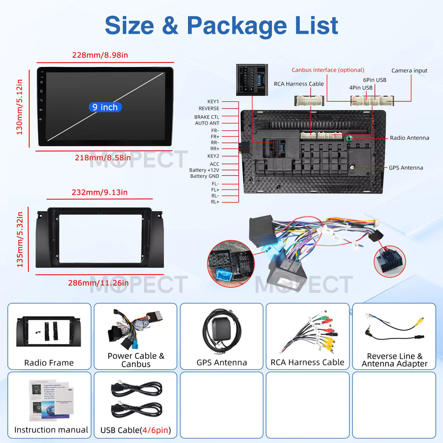 MOPECT 9-Zoll Android 15 Autoradio für BMW 5er E39 7er E38 X5 E53 mit CarPlay, GPS-Navigation, Bluetooth, DAB+ und 4+64GB in Schwarz - Bild 5