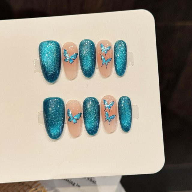 YADORNOS Kunstnägel, blauer Glitzer, kurz, Damen - Bild 1