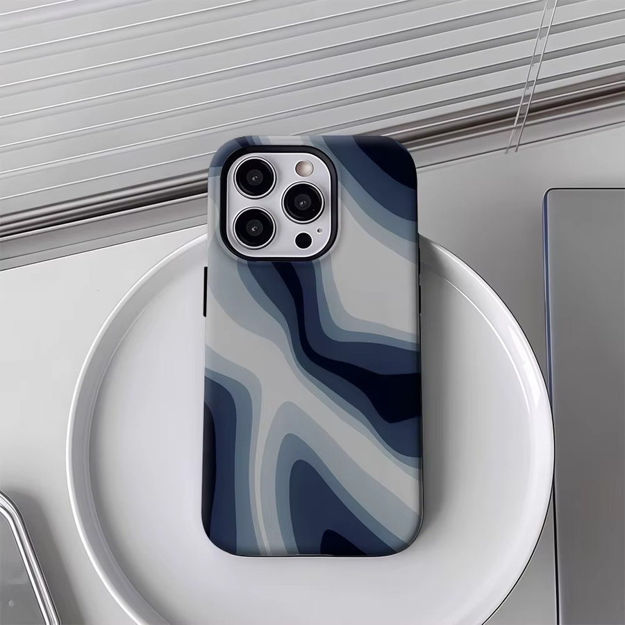 Blue Waves Handyhülle für Apple iPhone 17 16 15 14 13 12 Pro Max Plus mit doppelschichtiger Rückseite in Blau - Bild 4