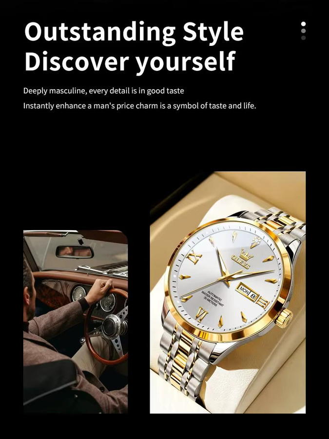 OLEVS Armbanduhr Automatik, Edelstahl, Bicolor, Herren - Bild 7