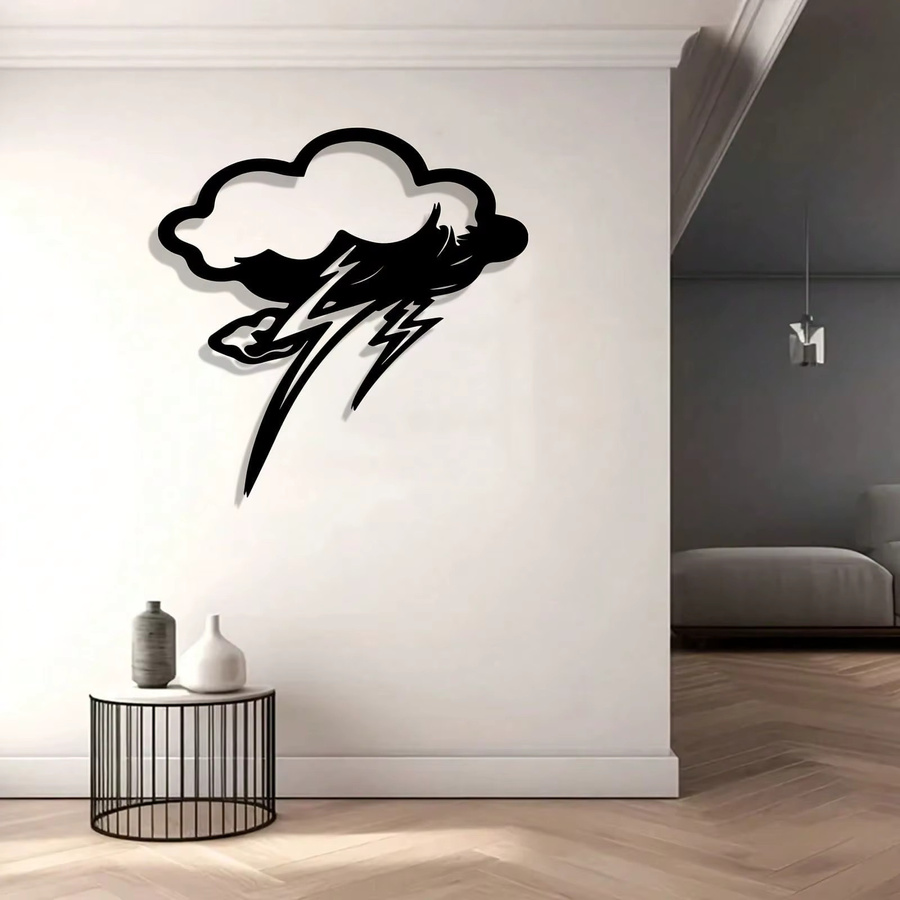 CIFBUY Moderne Wandkunst Blitz und Wolke Metallskulptur in Schwarz als Abstrakte 3D Dekoration für dein Home Office - Bild 3
