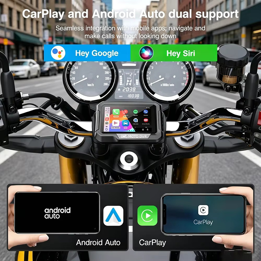 WDSZKMYF Tragbares Motorrad-Navigationsdisplay mit 3,4 bis 5,0 Zoll Bildschirm, Kabelloses CarPlay und Android Auto, GPS und Bluetooth, Schwarz - Bild 3