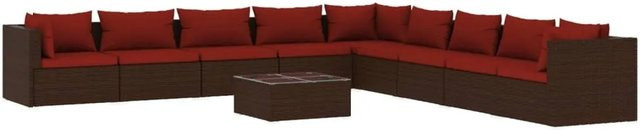 vidaXL 10-tlg. Garten-Lounge-Set aus Poly-Rattan in Braun mit Kissen und Couchtisch - Bild 1