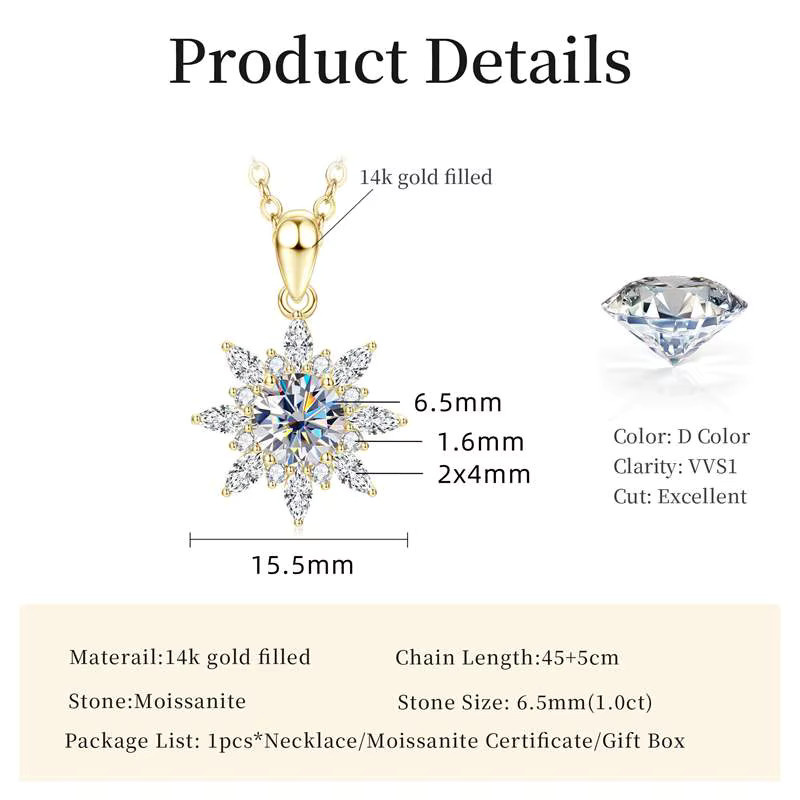 Lnngy Sonnenblumen-Anhänger-Halskette, Moissanit-Diamant, Damen - Bild 2