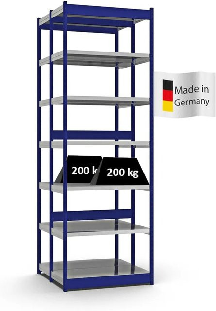 PROREGAL Fachbodenregal Stecksystem mit 7 Ebenen in Enzianblau, H x B x T: 300 x 102,5 x 40 cm, Doppelseitige Bauart mit 250 kg Fachlast - Bild 1