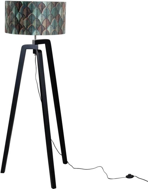 QAZQA Puros Stehleuchte Schwarz mit Samtlampenschirm in Blattdesign und 50 cm Höhe - Bild 1