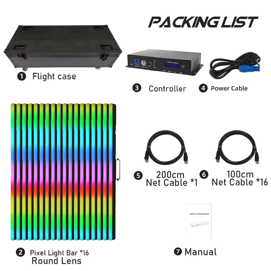 REIZ LED-Pixel-Lichtleiste mit Flightcase und Artnet-Steuerbox für KTV, Theater und Bühne, Schwarz - Bild 3