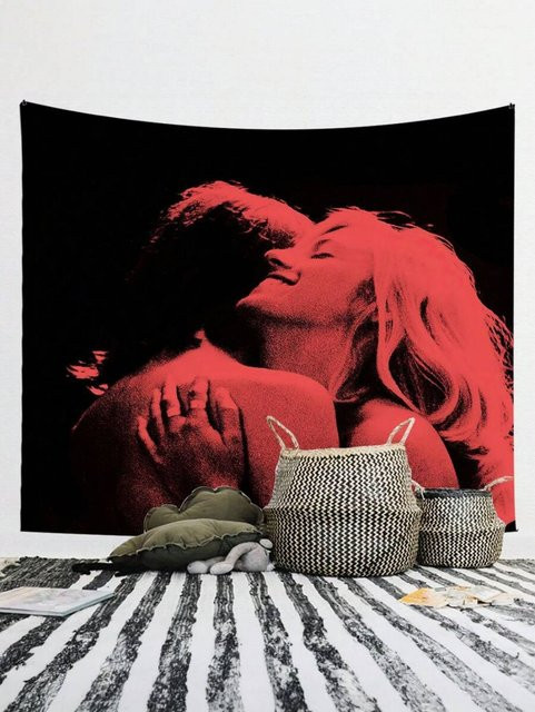 VIKAMA Wandteppich TV Girl French Exit Album Cover Retro Design in Rot und Schwarz, B/H: 60 x 40 cm - Bild 1