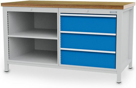 Bedrunka + Hirth Kastenwerkbank aus Stahlblech und Holz in Grau, B/H/T: 150 x 85,9 x 75 cm - Bild 1