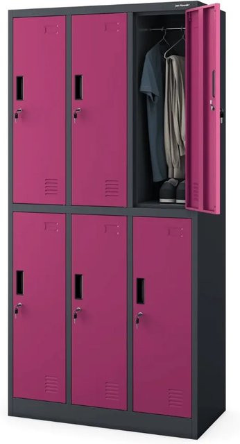 JAN NOWAK Umkleideschrank Spind IGOR mit 6 Abteilen, Anthrazit-Lila, H: 185 cm, B: 90 cm, T: 45 cm - Bild 1