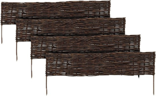 Relaxdays Beeteinfassung aus Weide in Braun, 4er Set, Steckbar für Garten, Blumenbeete und Wegeinfassungen, Höhe: 20 cm, Länge: 100 cm - Bild 1