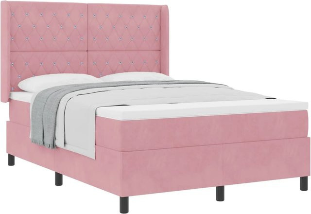 vidaXL Boxspringbett mit Matratze und Kopfteil in Rosa, Samt, B/T: 140 x 200 cm - Bild 1