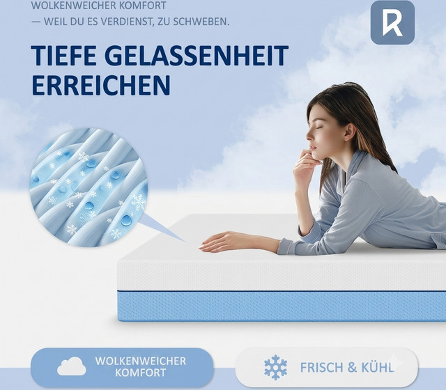 ROYGBIV Luxus Komfort-Schaummatratze in Blau mit atmungsaktivem Cooling-Bezug und ergonomischer Druckentlastung, B/T/H: 180 x 200 x 18 cm - Bild 1
