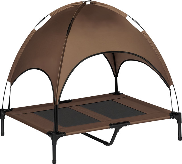 PawHut Erhöhtes Hundebett für Outdoor und Garten mit Baldachin aus atmungsaktivem Taftstoff in Kaffee, B/T/H: 92 x 76 x 90 cm - Bild 1