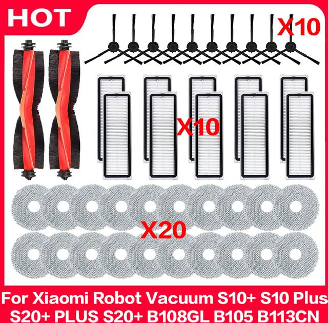QIXIAO Ersatzteil-Set für Xiaomi Roboterstaubsauger S10 S10+ S20+ B108GL B105 B113CN mit Hauptbürste, Seitenbürsten und Filtern in Multicolor - Bild 1