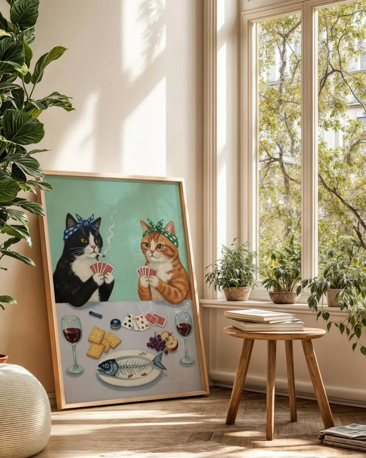 SHENCHEN Katzen Spielkarten Poster Digitale Wandkunst mit rauchender Katze in Multicolor - Bild 2