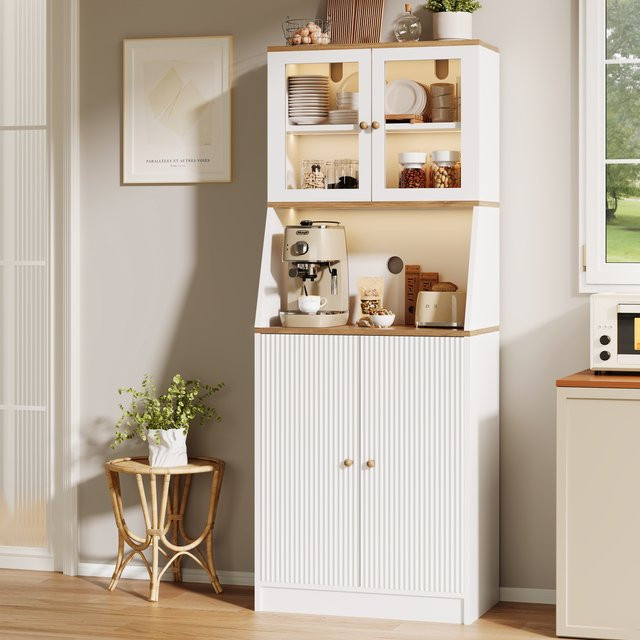 Anajqaqia Modernes Sideboard in Weiß mit LED-Licht und Glastüren, B/T/H: 70 x 40 x 180 cm - Bild 1