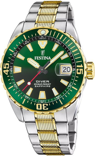 Festina Herrenuhr, Quarz, Edelstahl, Grün, 41 mm, 20 ATM - Bild 1