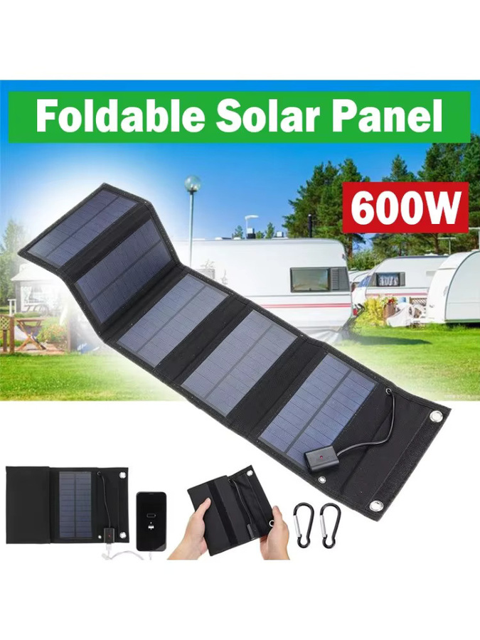 SNQP Faltbares 600 W Solarpanel-Telefonladegerät mit USB-Anschluss in Schwarz für Camping und Notfälle - Bild 6