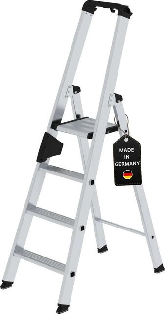 PROREGAL Stufen-Stehleiter einseitig begehbar, 4 Stufen, Silber - Bild 1