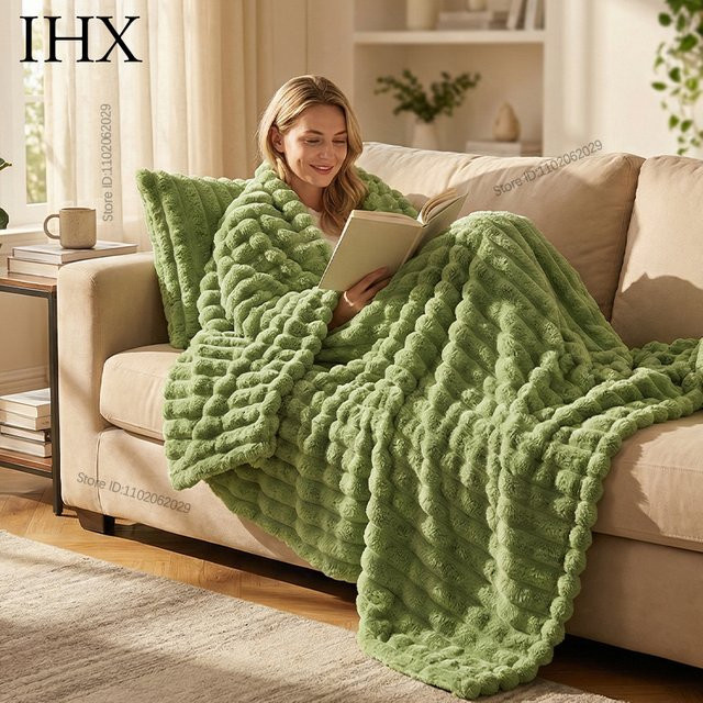 IHX Plüschdecke aus imitiertem Kaninchenfell, verdickte thermische Freizeitdecke für Zuhause und Büro - Bild 1
