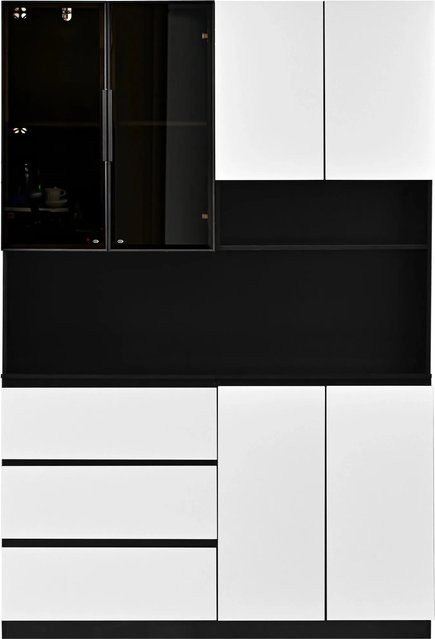 Merax Küchenvitrine in Weiß mit Glastüren und integrierter LED-Beleuchtung, B/T/H: 120,5 x 40 x 180 cm - Bild 1