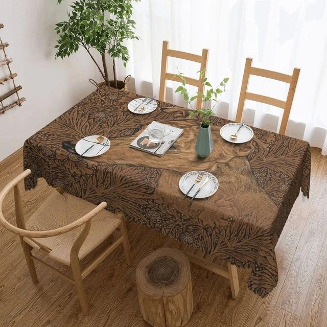 Wasserdichte und ölabweisende Tischdecke von JINGYUE Pet mit William Morris Hirsch und Vögeln in floralem Art Nouveau Design, Farbe: Braun, B/T: 100 x 145 cm - Bild 1