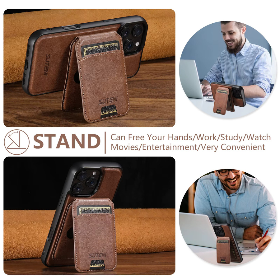 SUTENI Magnetische Handyhülle aus PU-Leder mit Kartenhalter und Ständer für iPhone 17 Pro Max, 16 Plus, 15 Pro, 13 und 12, kabelloses Laden, Schwarz und Braun - Bild 5