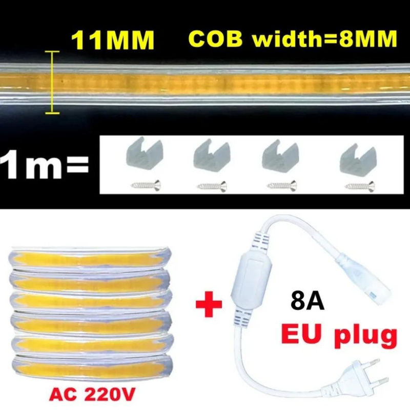 MnnWuu COB LED Streifen Licht IP67 mit EU-Netzstecker, flexibles Lineares Licht in Weiß, wählbar zwischen 3000K, 4000K und 6000K, 220V - Bild 9