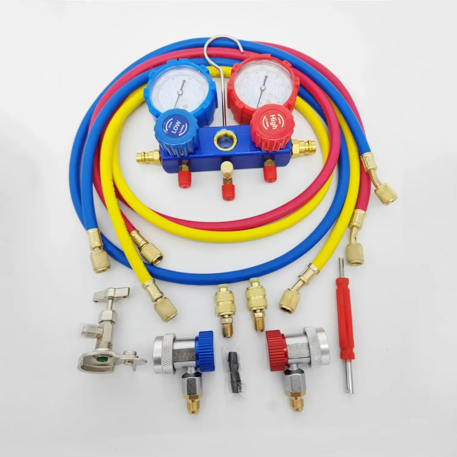 3-Wege-Kältemittel-Verteiler Kombi-Instrument für HVAC-Diagnose und Kältemittelbefüllung, kompatibel mit R410A, R22, R404A und R134A, Mehrfarbig - Bild 2