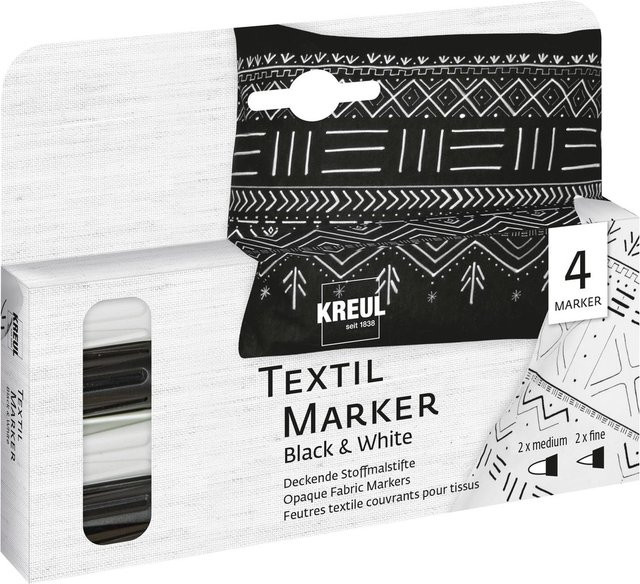 KREUL Textil Marker Opak 4er-Set in Schwarz und Weiß für Stoffe - Bild 1