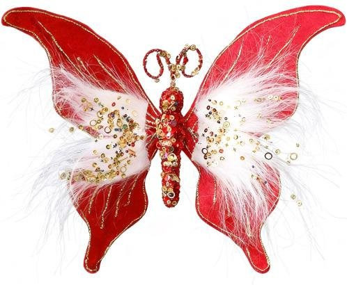 SUNJOY HOUSE Weihnachtsornamente mit Glitzer-Schmetterlingen in Rot, 3D Pailletten-Anhänger mit Federn - Bild 1