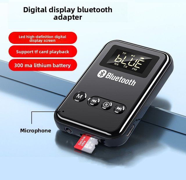 Jiansu Bluetooth 5.0 Audio-Sender und -Empfänger mit LCD-Display und 3,5-mm-AUX-Anschluss in Schwarz - Bild 1