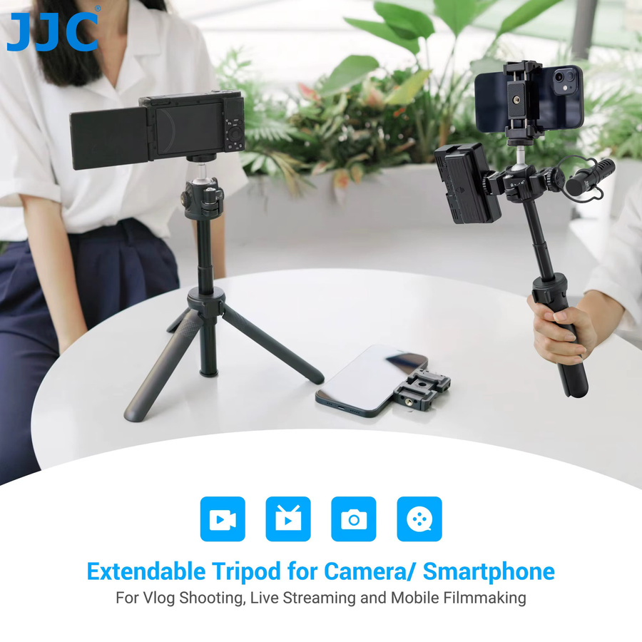 JJC Mini Vlogging Stativ mit Telefonclip in Schwarz für DJI Osmo, Canon und Sony ZV-Serie - Bild 2