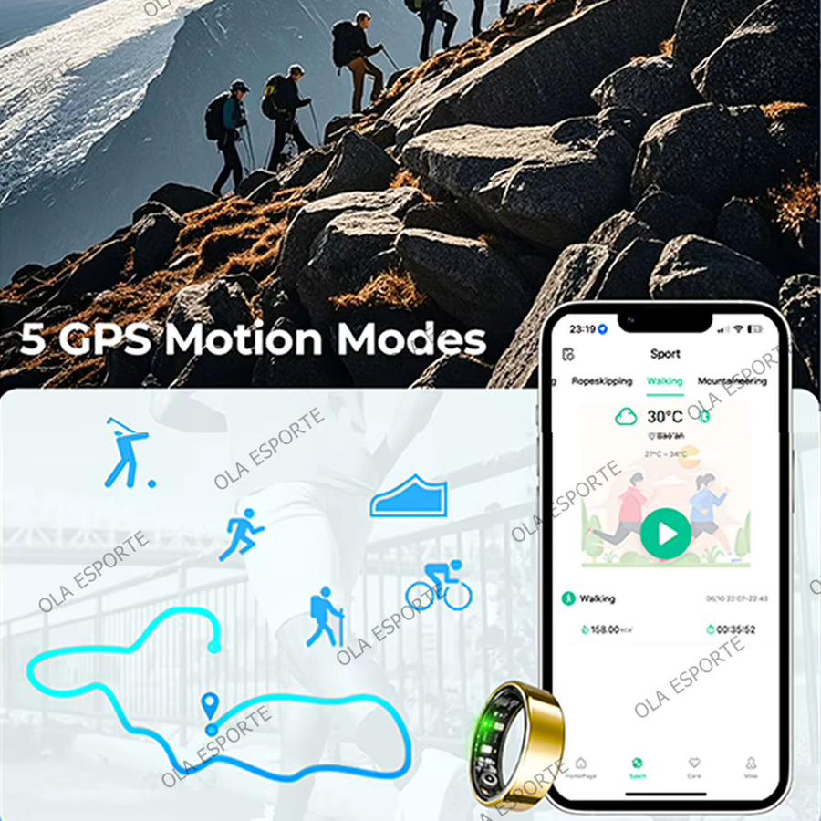 Ola Esporte Smart Ring Gold mit GPS, Herzfrequenz-, Blutsauerstoff- und Schlafmonitor, 5ATM Wasserdicht, Unisex - Bild 4