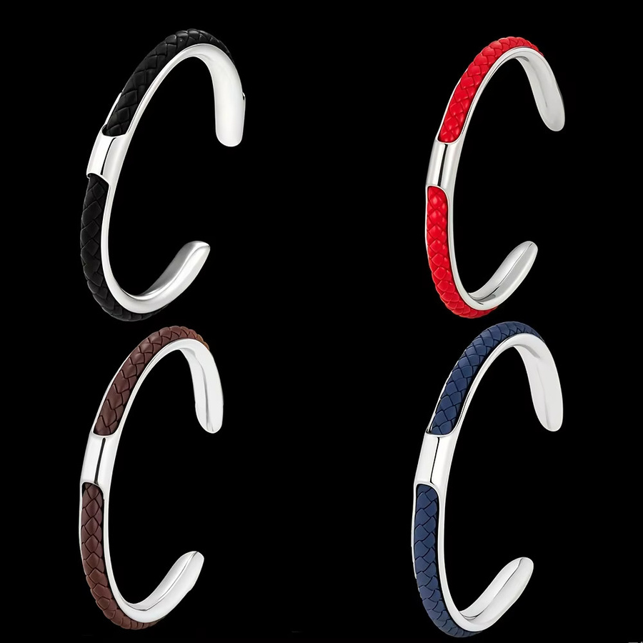 ATTYIRENA Manschettenarmband, Edelstahl, geflochtenes Kunstleder, Herren - Bild 2