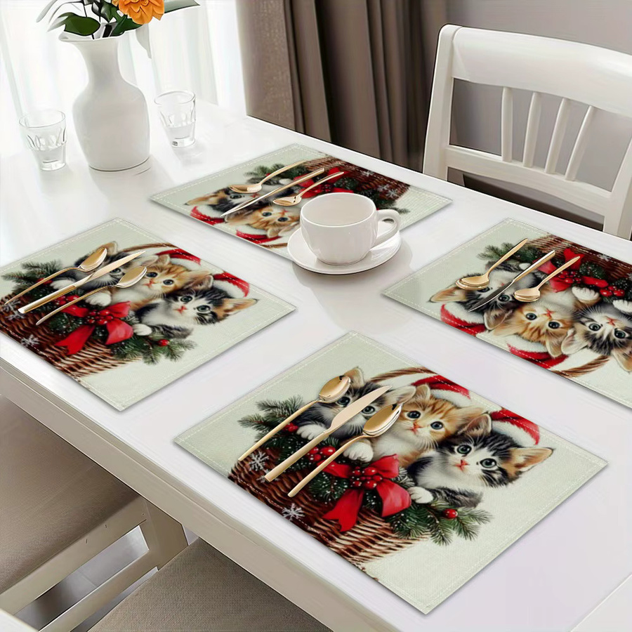 VIKAMA 4-teiliges Weihnachts-Tischset mit Katzen-Design für die Tischdekoration - Bild 2
