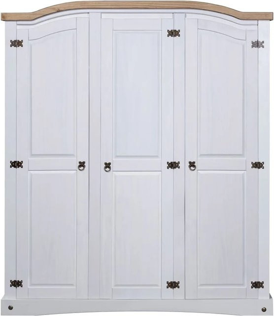 vidaXL Kleiderschrank aus Kiefernholz im rustikalen Mexiko-Stil mit 3 Türen, Weiß/Braun, B/T/H: 151,6 x 52,0 x 170,0 cm - Bild 1