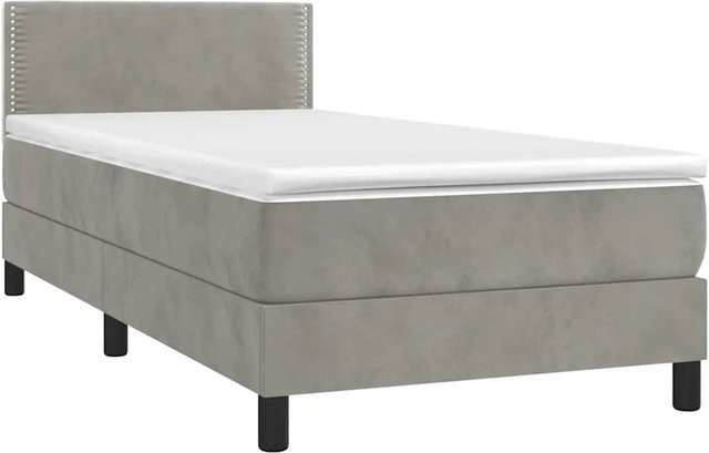 vidaXL Boxspringbett mit Matratze in Hellgrau aus Samt mit LED-Unterbettbeleuchtung und USB-Anschluss, B/T: 90 x 190 cm - Bild 1