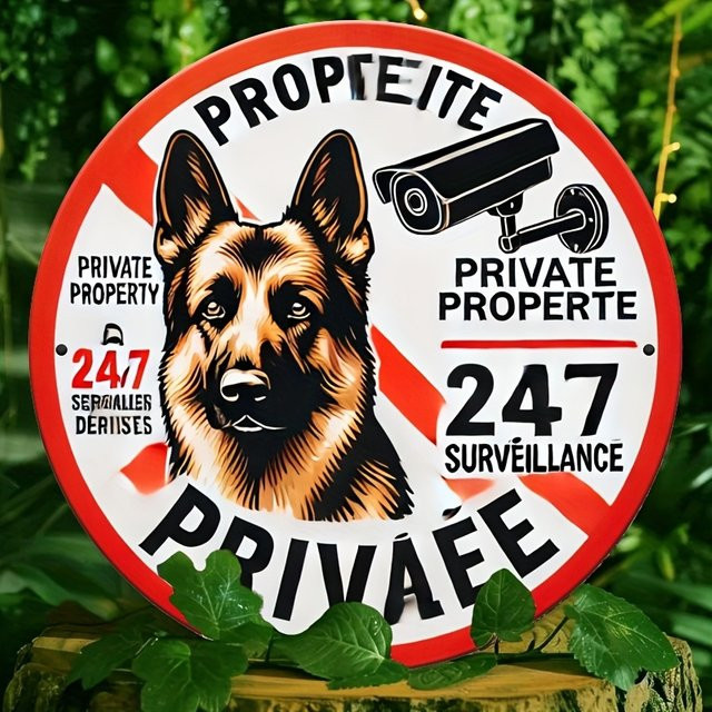 Potdemiel Vintage Metallschild mit Deutschem Schäferhund und Überwachungskamera, Durchmesser: 20 cm, Mehrfarbig - Bild 1