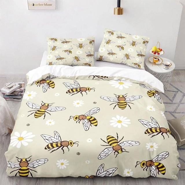 Bettwäscheset mit Cartoon-Bienen Design von Your Warm Home, Gelb/Beige, 2-teilig aus Polyester, Bettbezug Breite: 135 cm, Länge: 200 cm - Bild 1