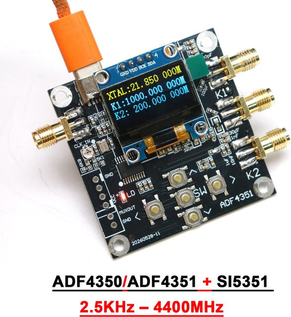 Dykbcells ADF4350 ADF4351+SI5351 RF-Signalgenerator 2,5 kHz-4400 MHz PLL-Sweep-Frequenzgenerator in Schwarz für Amateurfunk, SDR und Laboranwendungen - Bild 1